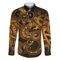 Aotearoa Maori Hei Tiki Family Matching Mermaid Dress and Hawaiian Shirt Koura Kowhaiwhai Puhoro Motif LT9 Dad's Shirt - Long Sleeve Gold - Polynesian Pride