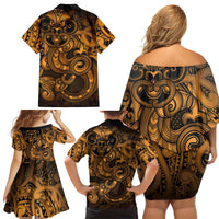 Aotearoa Maori Hei Tiki Family Matching Off Shoulder Short Dress and Hawaiian Shirt Koura Kowhaiwhai Puhoro Motif