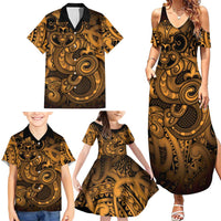 Aotearoa Maori Hei Tiki Family Matching Summer Maxi Dress and Hawaiian Shirt Koura Kowhaiwhai Puhoro Motif