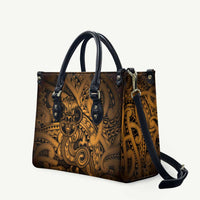 Aotearoa Maori Hei Tiki Leather Bag Koura Kowhaiwhai Puhoro Motif LT9 Gold - Polynesian Pride