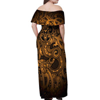 Aotearoa Maori Hei Tiki Off Shoulder Maxi Dress Koura Kowhaiwhai Puhoro Motif LT9 - Polynesian Pride