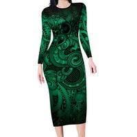 Aotearoa Maori Hei Tiki Family Matching Long Sleeve Bodycon Dress and Hawaiian Shirt Kakariki Kowhaiwhai Puhoro Motif