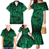 Aotearoa Maori Hei Tiki Family Matching Mermaid Dress and Hawaiian Shirt Kakariki Kowhaiwhai Puhoro Motif