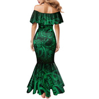 Aotearoa Maori Hei Tiki Family Matching Mermaid Dress and Hawaiian Shirt Kakariki Kowhaiwhai Puhoro Motif