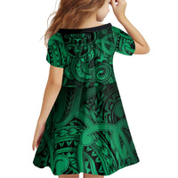 Aotearoa Maori Hei Tiki Family Matching Off The Shoulder Long Sleeve Dress and Hawaiian Shirt Kakariki Kowhaiwhai Puhoro Motif