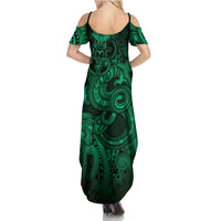 Aotearoa Maori Hei Tiki Family Matching Summer Maxi Dress and Hawaiian Shirt Kakariki Kowhaiwhai Puhoro Motif