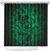 Aotearoa Maori Hei Tiki Shower Curtain Kakariki Kowhaiwhai Puhoro Motif