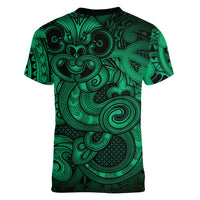 Aotearoa Maori Hei Tiki Women V-Neck T-Shirt Kakariki Kowhaiwhai Puhoro Motif