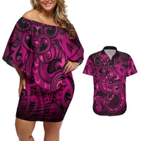 Aotearoa Maori Hei Tiki Couples Matching Off Shoulder Short Dress and Hawaiian Shirt Mawhero Kowhaiwhai Puhoro Motif