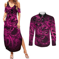 Aotearoa Maori Hei Tiki Couples Matching Summer Maxi Dress and Long Sleeve Button Shirt Mawhero Kowhaiwhai Puhoro Motif