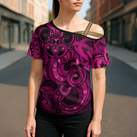 Aotearoa Maori Hei Tiki Cross Shoulder Shirt Mawhero Kowhaiwhai Puhoro Motif LT9 - Polynesian Pride