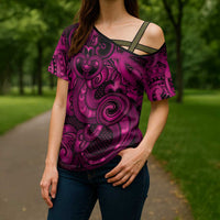 Aotearoa Maori Hei Tiki Cross Shoulder Shirt Mawhero Kowhaiwhai Puhoro Motif LT9 - Polynesian Pride