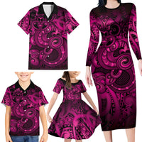 Aotearoa Maori Hei Tiki Family Matching Long Sleeve Bodycon Dress and Hawaiian Shirt Mawhero Kowhaiwhai Puhoro Motif LT9 - Polynesian Pride