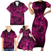 Aotearoa Maori Hei Tiki Family Matching Short Sleeve Bodycon Dress and Hawaiian Shirt Mawhero Kowhaiwhai Puhoro Motif