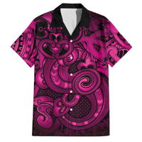 Aotearoa Maori Hei Tiki Family Matching Tank Maxi Dress and Hawaiian Shirt Mawhero Kowhaiwhai Puhoro Motif LT9 Dad's Shirt - Short Sleeve Pink - Polynesian Pride