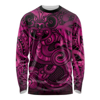 Aotearoa Maori Hei Tiki Long Sleeve Shirt Mawhero Kowhaiwhai Puhoro Motif LT9 Unisex Pink - Polynesian Pride
