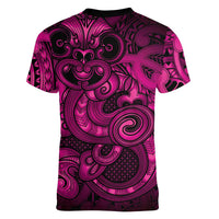 Aotearoa Maori Hei Tiki Women V-Neck T-Shirt Mawhero Kowhaiwhai Puhoro Motif