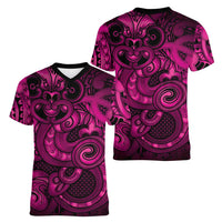 Aotearoa Maori Hei Tiki Women V-Neck T-Shirt Mawhero Kowhaiwhai Puhoro Motif