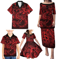 Aotearoa Maori Hei Tiki Family Matching Puletasi and Hawaiian Shirt Whero Kowhaiwhai Puhoro Motif