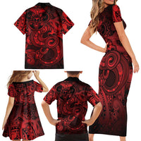 Aotearoa Maori Hei Tiki Family Matching Short Sleeve Bodycon Dress and Hawaiian Shirt Whero Kowhaiwhai Puhoro Motif