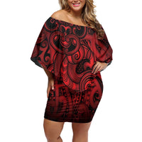 Aotearoa Maori Hei Tiki Off Shoulder Short Dress Whero Kowhaiwhai Puhoro Motif