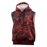 Aotearoa Maori Hei Tiki Sleeveless Hoodie Whero Kowhaiwhai Puhoro Motif