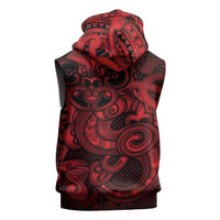 Aotearoa Maori Hei Tiki Sleeveless Hoodie Whero Kowhaiwhai Puhoro Motif