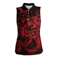 Aotearoa Maori Hei Tiki Women Sleeveless Polo Shirt Whero Kowhaiwhai Puhoro Motif