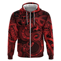 Aotearoa Maori Hei Tiki Zip Hoodie Whero Kowhaiwhai Puhoro Motif LT9 Zip Hoodie Red - Polynesian Pride