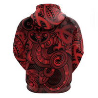 Aotearoa Maori Hei Tiki Zip Hoodie Whero Kowhaiwhai Puhoro Motif LT9 - Polynesian Pride