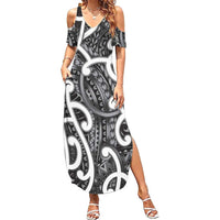 Aotearoa Maori Kowhaiwhai Family Matching Summer Maxi Dress and Hawaiian Shirt Kiwikiwi Puhoro and Patiki