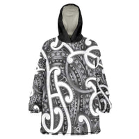 Aotearoa Maori Kowhaiwhai Wearable Blanket Hoodie Kiwikiwi Puhoro and Patiki LT9 One Size Grey - Polynesian Pride