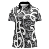 Aotearoa Maori Kowhaiwhai Women Polo Shirt Kiwikiwi Puhoro and Patiki LT9 Female Grey - Polynesian Pride