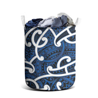 Aotearoa Maori Kowhaiwhai Laundry Basket Kikorangi Puhoro and Patiki