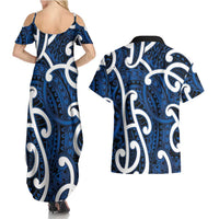 Aotearoa Maori Kowhaiwhai Couples Matching Summer Maxi Dress and Hawaiian Shirt Kikorangi Puhoro and Patiki