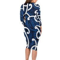 Aotearoa Maori Kowhaiwhai Family Matching Long Sleeve Bodycon Dress and Hawaiian Shirt Kikorangi Puhoro and Patiki