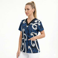 Aotearoa Maori Kowhaiwhai Scrub Top Kikorangi Puhoro and Patiki