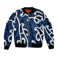 Aotearoa Maori Kowhaiwhai Sleeve Zip Bomber Jacket Kikorangi Puhoro and Patiki LT9 Unisex Blue - Polynesian Pride