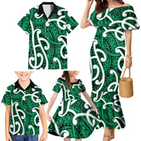 Aotearoa Maori Kowhaiwhai Family Matching Mermaid Dress and Hawaiian Shirt Kakariki Puhoro and Patiki