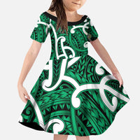 Aotearoa Maori Kowhaiwhai Family Matching Off Shoulder Maxi Dress and Hawaiian Shirt Kakariki Puhoro and Patiki