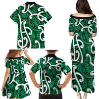Aotearoa Maori Kowhaiwhai Family Matching Puletasi and Hawaiian Shirt Kakariki Puhoro and Patiki