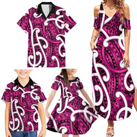 Aotearoa Maori Kowhaiwhai Family Matching Summer Maxi Dress and Hawaiian Shirt Mawhero Puhoro and Patiki