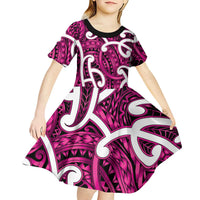 Aotearoa Maori Kowhaiwhai Kid Short Sleeve Dress Mawhero Puhoro and Patiki
