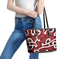 Aotearoa Maori Kowhaiwhai Leather Tote Bag Whero Puhoro and Patiki LT9 - Polynesian Pride