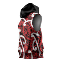 Aotearoa Maori Kowhaiwhai Sleeveless Hoodie Whero Puhoro and Patiki