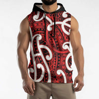 Aotearoa Maori Kowhaiwhai Sleeveless Hoodie Whero Puhoro and Patiki