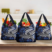 Micronesia Constitution Day Grocery Bag Since 1979 with Polynesian Hibiscus Pattern