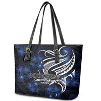 Micronesia Constitution Day Leather Tote Bag Since 1979 with Polynesian Hibiscus Pattern
