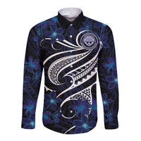 Micronesia Constitution Day Long Sleeve Button Shirt Since 1979 with Polynesian Hibiscus Pattern LT9 Unisex Blue - Polynesian Pride