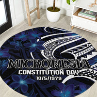 Micronesia Constitution Day Round Carpet Since 1979 with Polynesian Hibiscus Pattern LT9 Blue - Polynesian Pride